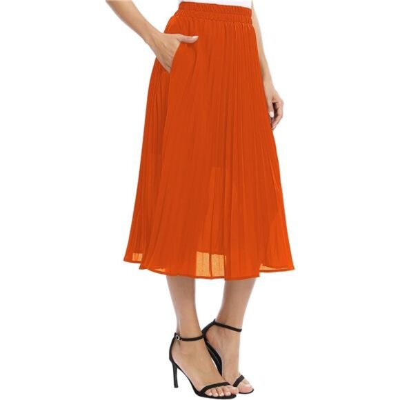 Women's Chiffon Elastic Waist A-Line Orange - Picture 4 of 7